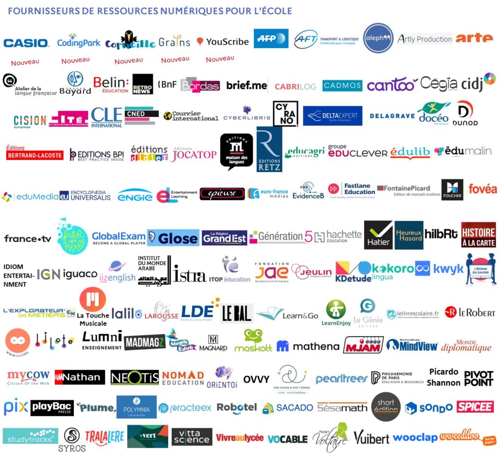 Liste des fournisseurs de ressources numériques pour l'école